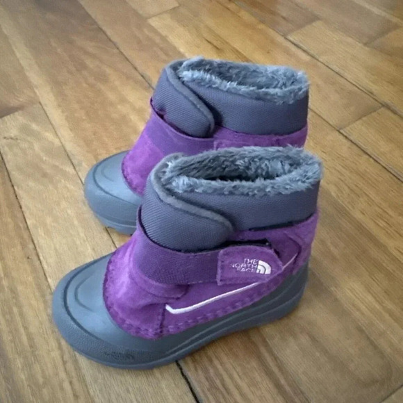 The North Face Toddler Alpenglow II Snow Boots Waterproof Size 8 Purple Leather - Picture 2 of 6